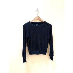 Gap VTG 90s Women’s Thermal Button Neck Long Sleeve Top in Black Small